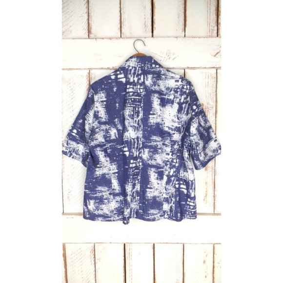 90s vintage blue white short sleeve boxy blazer jacket graphic print - Picture 4 of 5